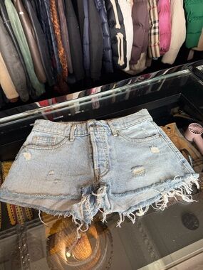 REVICE Light Blue Distressed Denim Shorts